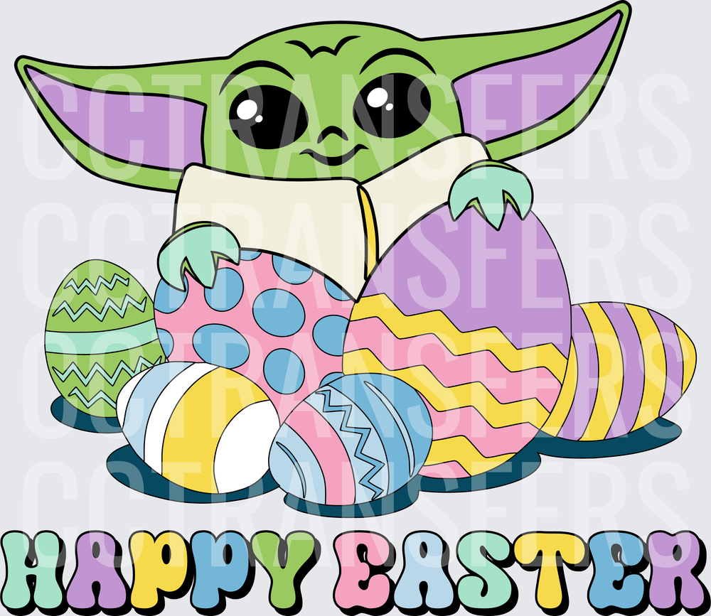 Cute Green Big-Eared Character Happy Easter Eggs (DTF)