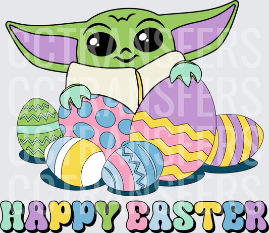 Cute Green Big-Eared Character Happy Easter Eggs (DTF)