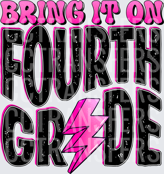 Bring It On Fourth Grade Pink Lightning Bolt (DTF)