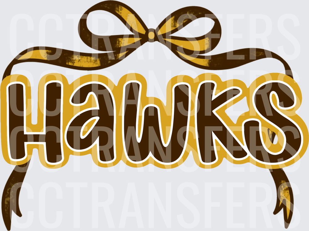 Hawks Bold Lettering with Decorative Ribbon Bow (DTF)