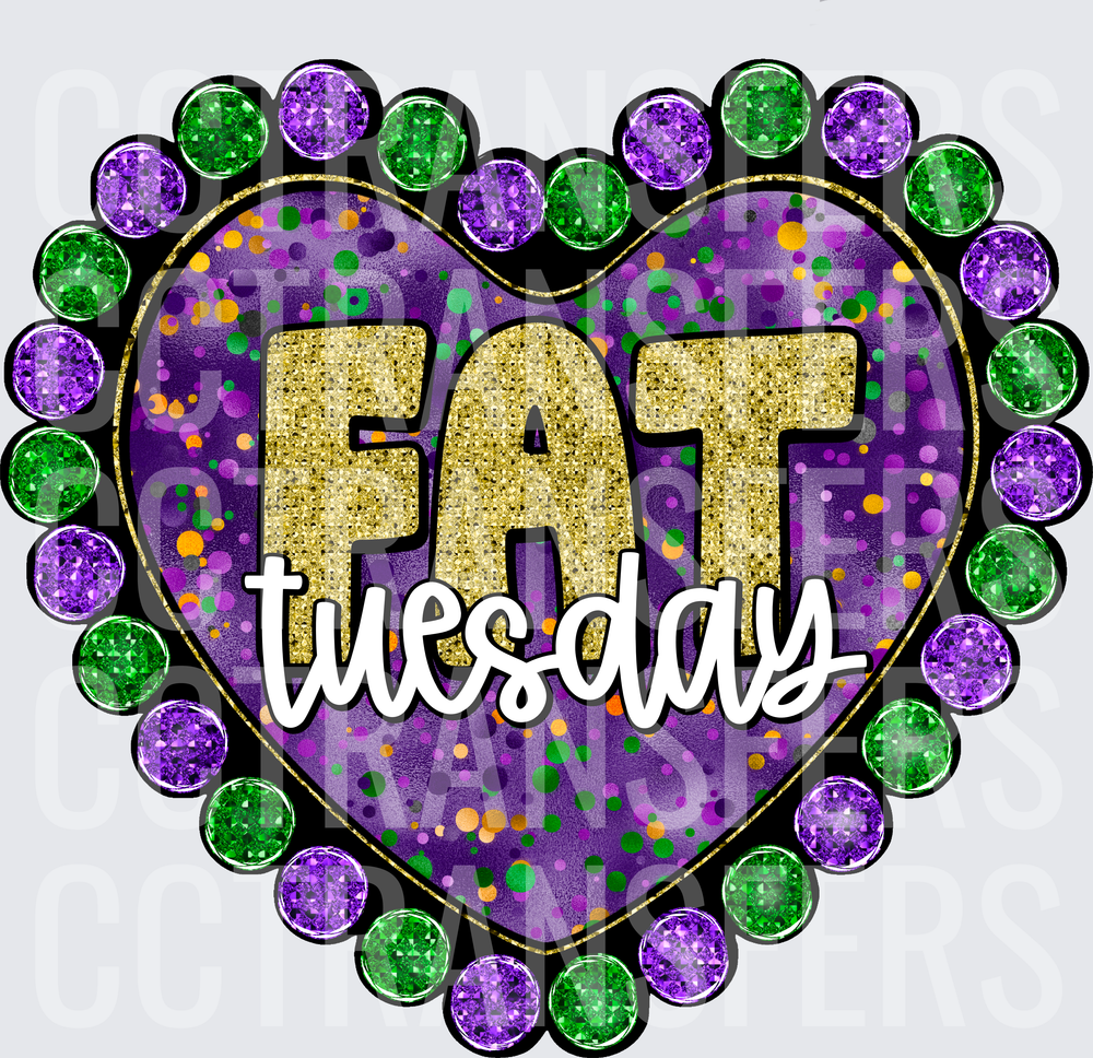 Fat Tuesday Mardi Gras Glitter Jewel Heart (DTF)