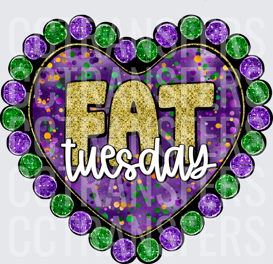 Fat Tuesday Mardi Gras Glitter Jewel Heart (DTF)