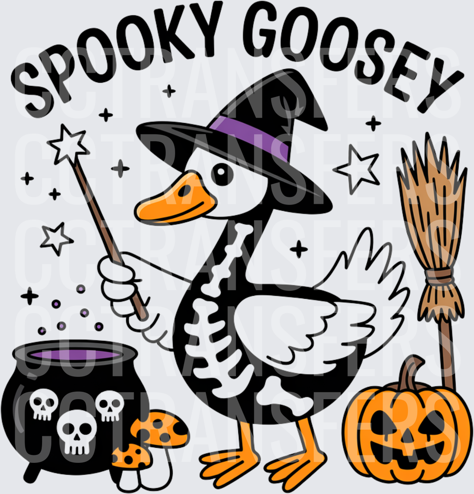 Spooky Goosey Skeleton Witch Goose Halloween (DTF)
