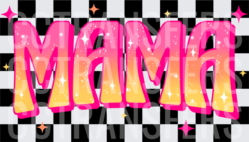 Retro Checkered Sparkle Mama Gradient Bubble Letter (DTF)