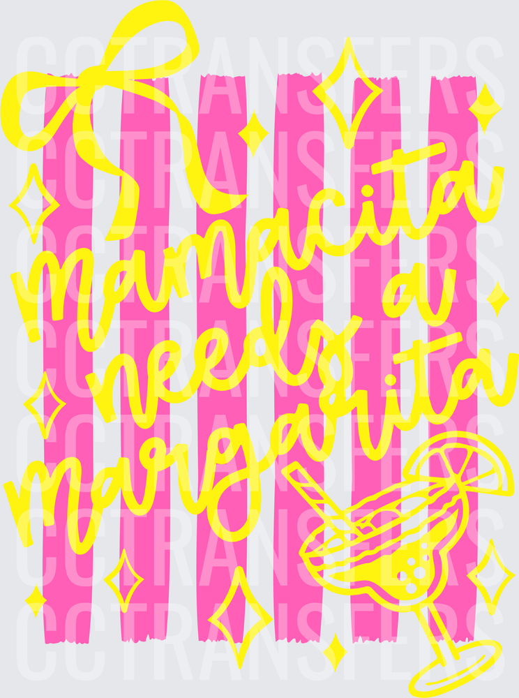 Mamacita Needs A Margarita Pink Stripe Bow (DTF)