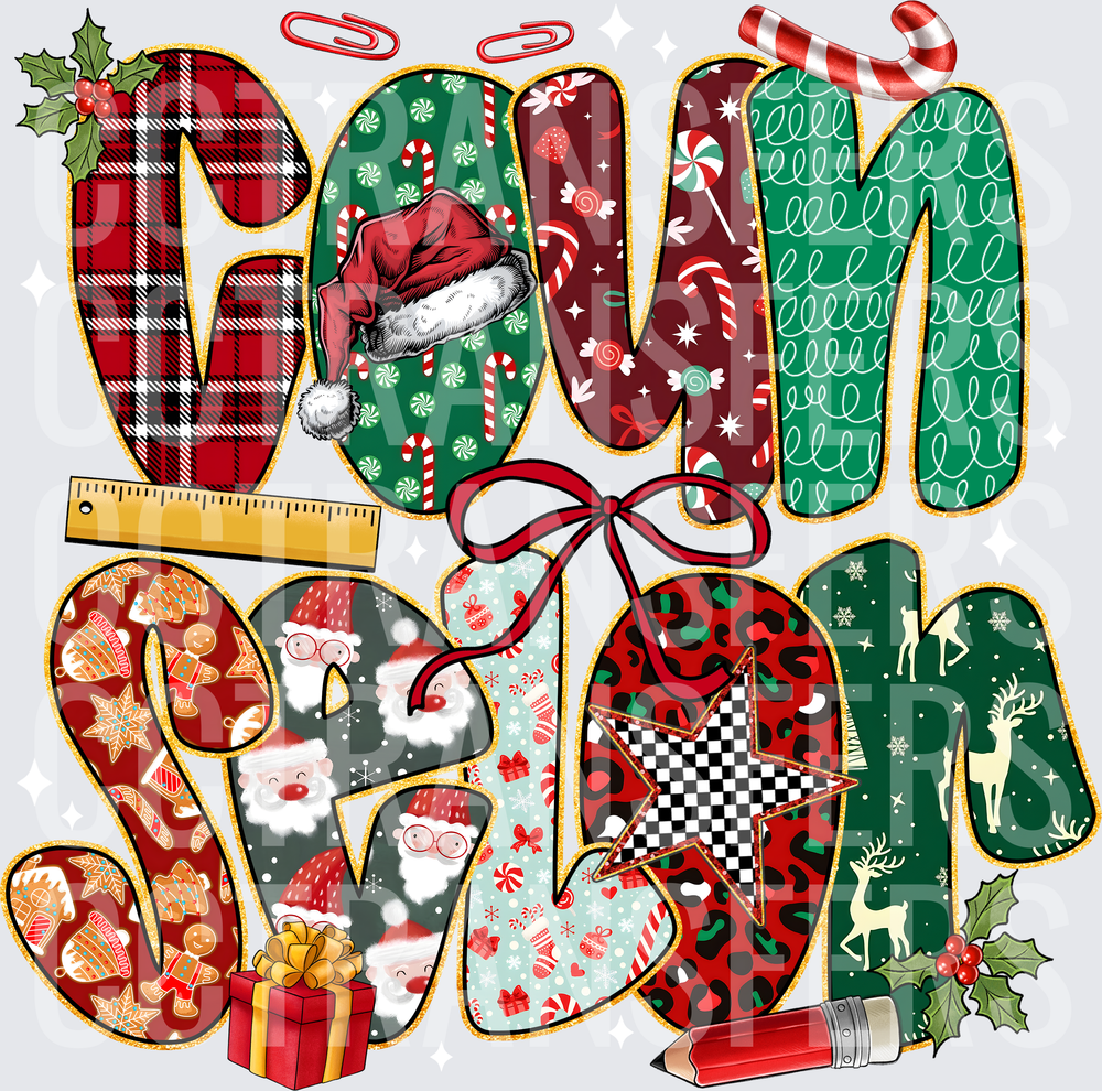 Christmas Counselor Patterned Doodle Letter Design (DTF)