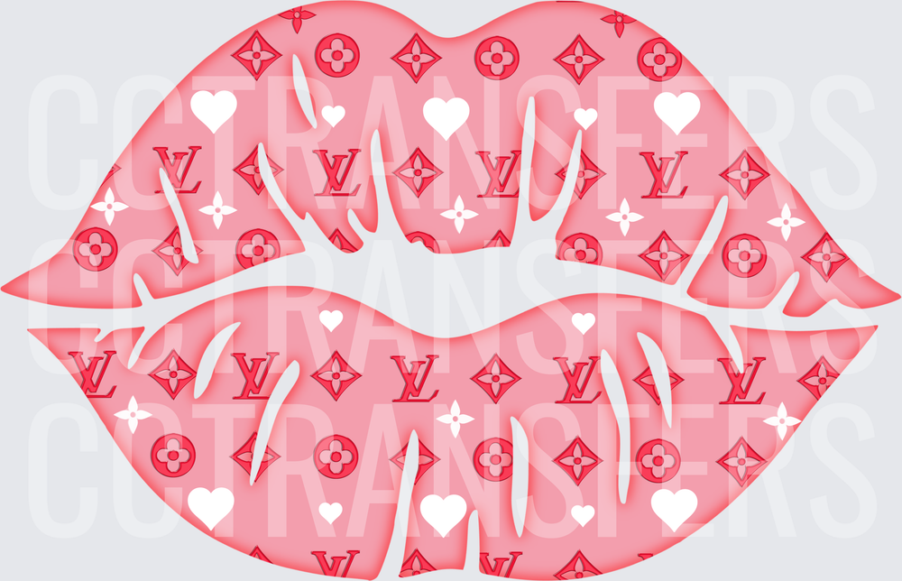 Pink Luxury Monogram Lips with Hearts (DTF)