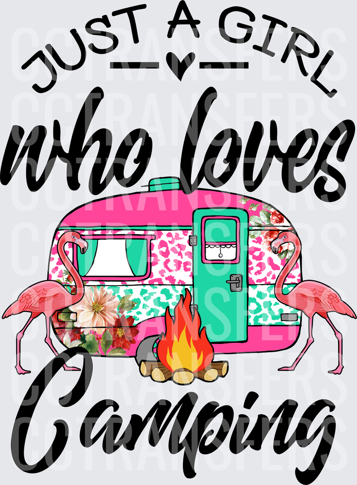 Just A Girl Who Loves Camping Floral Camper Flamingo (DTF)