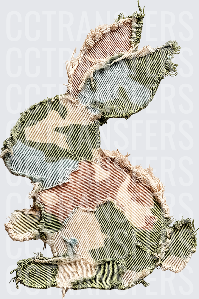 Distressed Camo Patchwork Bunny Silhouette (DTF)