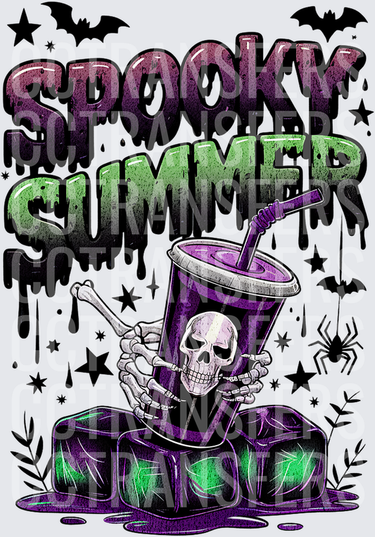 Spooky Summer Skeleton Holding Skull Cup with Ice (DTF)