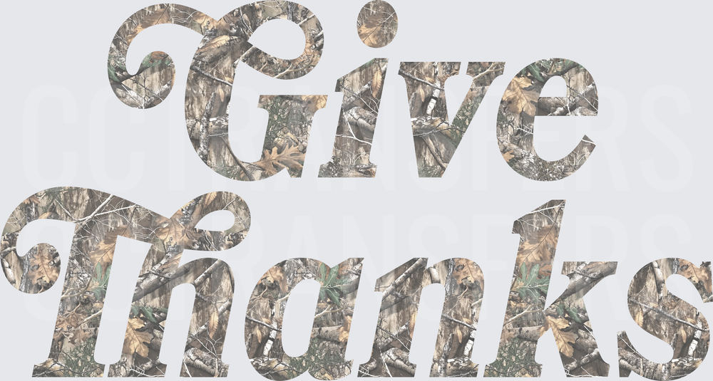 Give Thanks Woodland Camo Script Text (DTF)