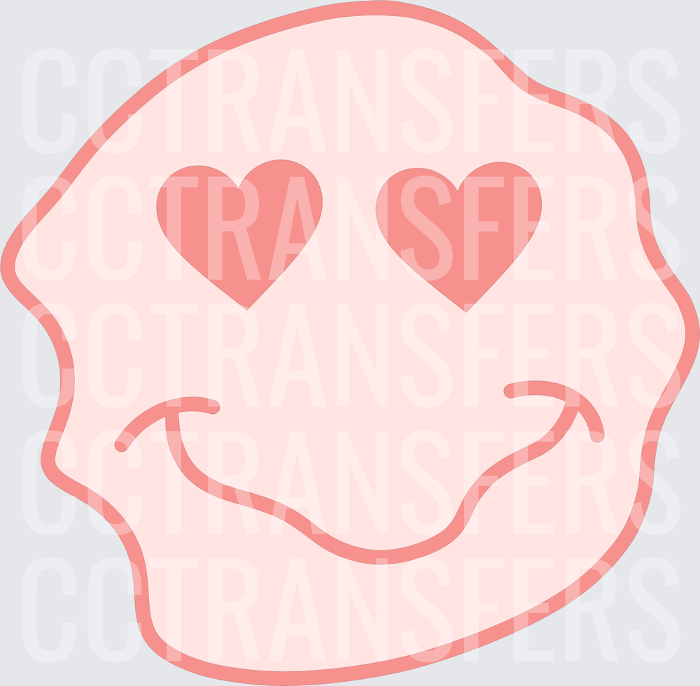 Pink Wobbly Smiley Face with Heart Eyes (DTF)