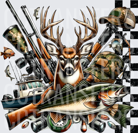 Whitetail Buck Hunting Fishing Outdoor Collage (DTF)