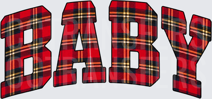 Red Plaid Arched BABY Bold Varsity Letters (DTF)