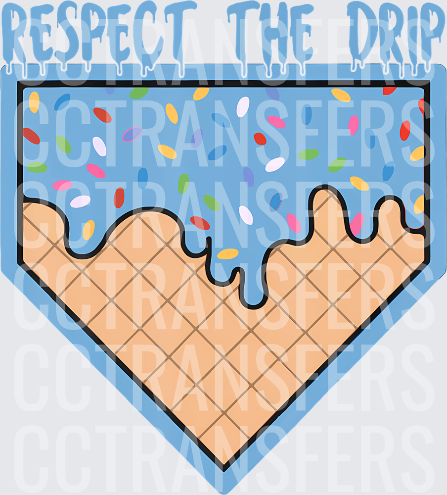 Respect The Drip Baseball Home Plate Ice Cream Cone (DTF)