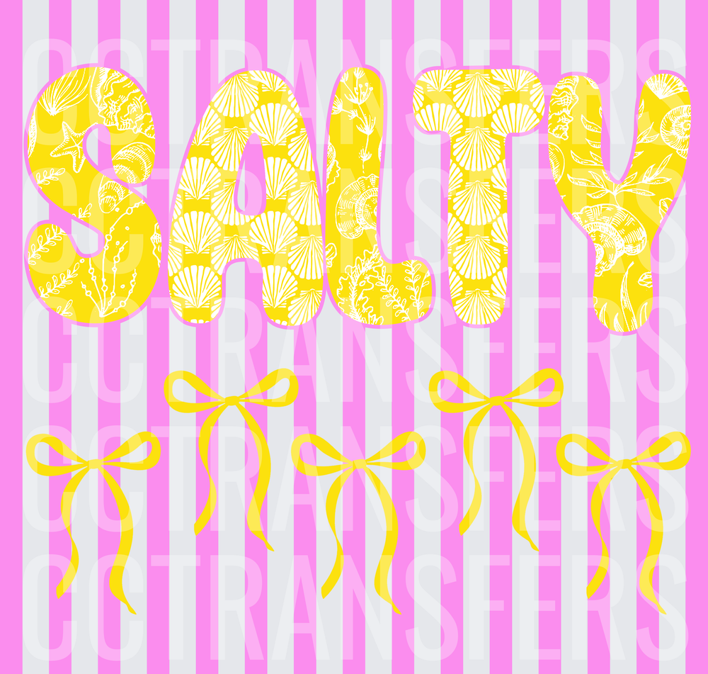 Salty Seashell Pattern Letters with Yellow Bows (DTF)