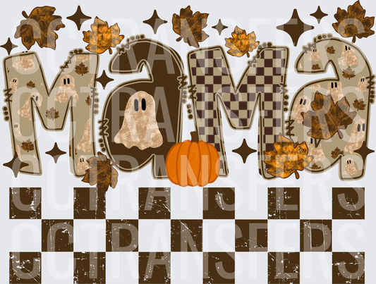 Mama Fall Halloween Ghost Pumpkin Checkered (DTF)