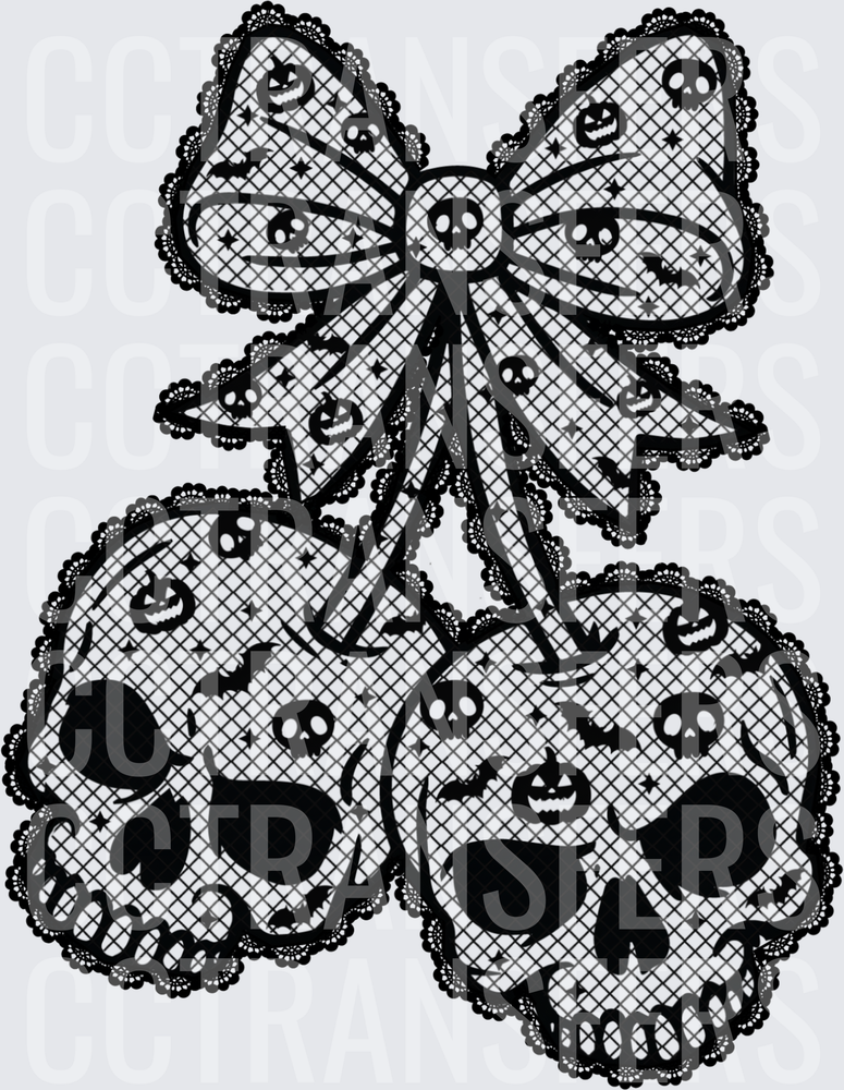 Gothic Lace Bow Dual Skulls Halloween Pattern (DTF)