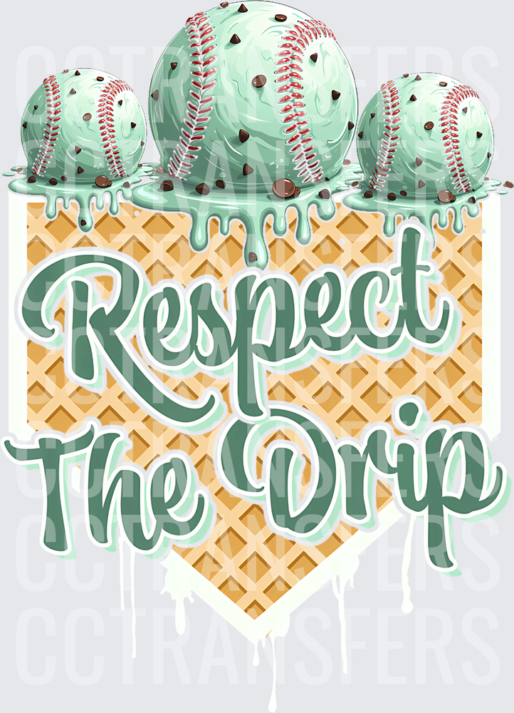 Respect The Drip Mint Chip Baseball Ice Cream Cone (DTF)