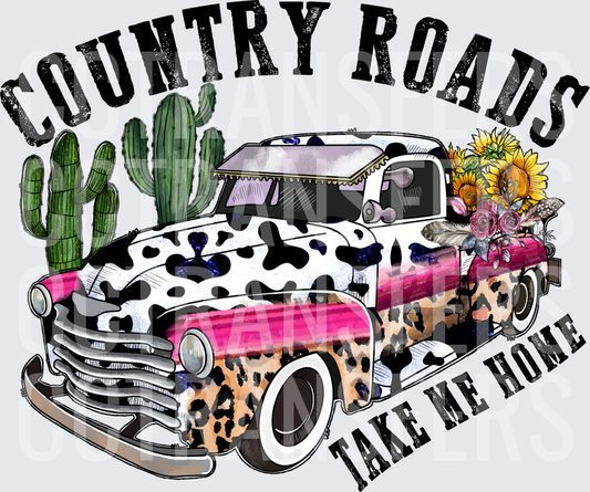 Country Roads Take Me Home Western Patchwork Truck (DTF)