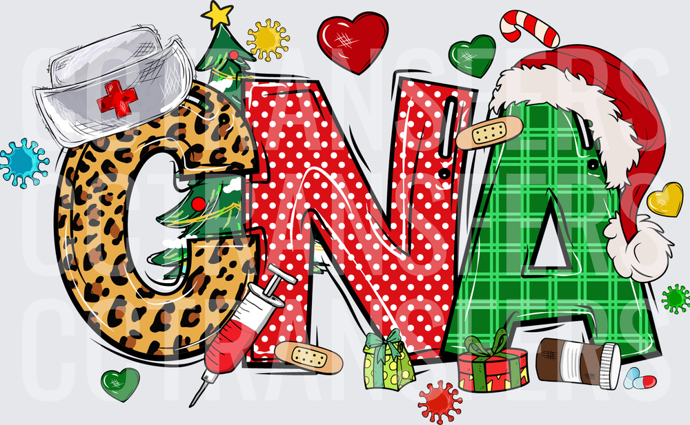 CNA Christmas Holiday Nurse Leopard Plaid Letters (DTF)