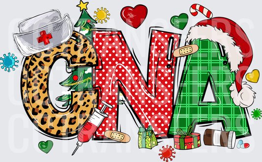 CNA Christmas Holiday Nurse Leopard Plaid Letters (DTF)