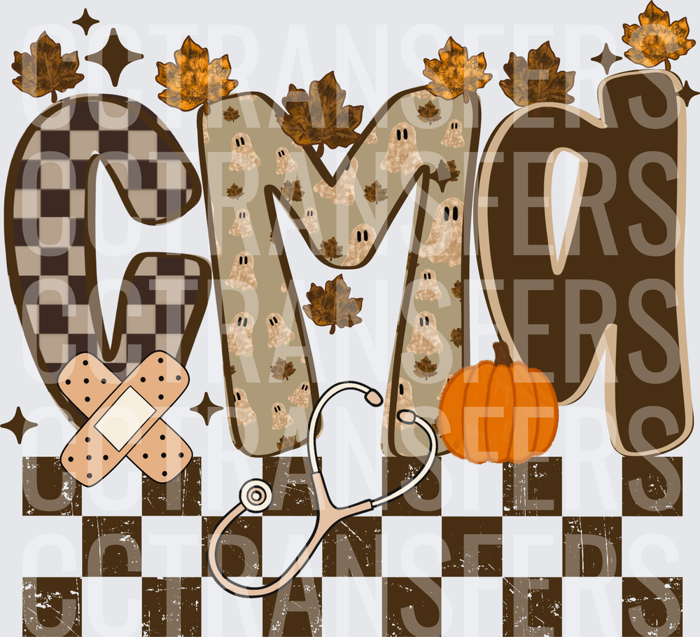 Fall CMA Halloween Ghost Checkered Medical Design (DTF)