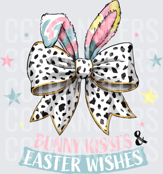 Bunny Kisses & Easter Wishes Dalmatian Bow with Bunny Ears (DTF)