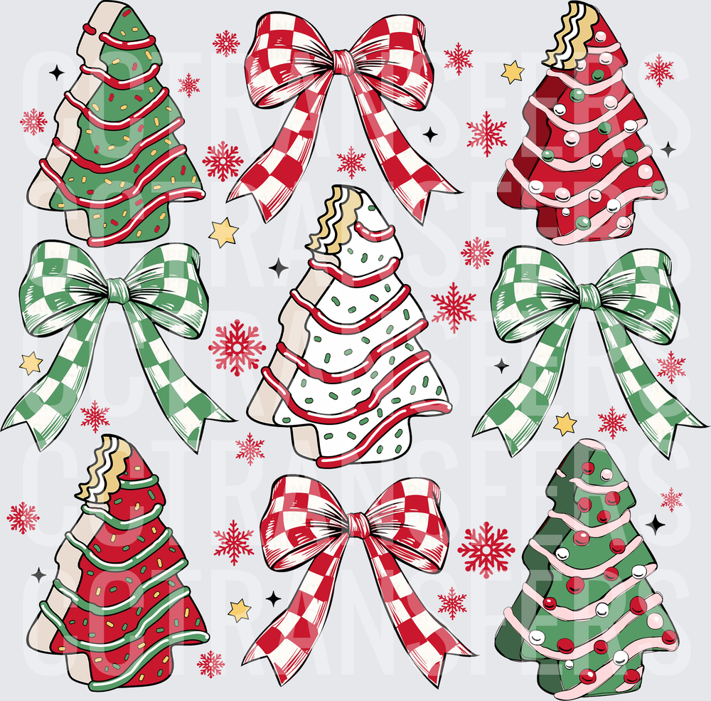 Retro Christmas Trees Checkered Bows Snowflakes Bundle (DTF)