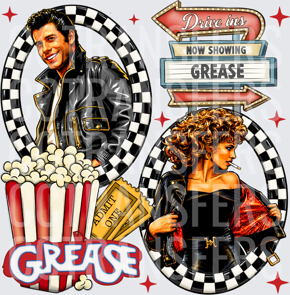 Grease Drive Ins Now Showing Danny Sandy 50s Movie (DTF)