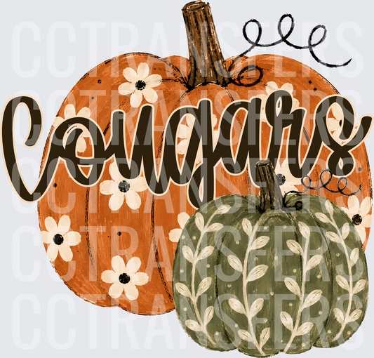 Cougars Fall Floral Pumpkin Duo Script (DTF)