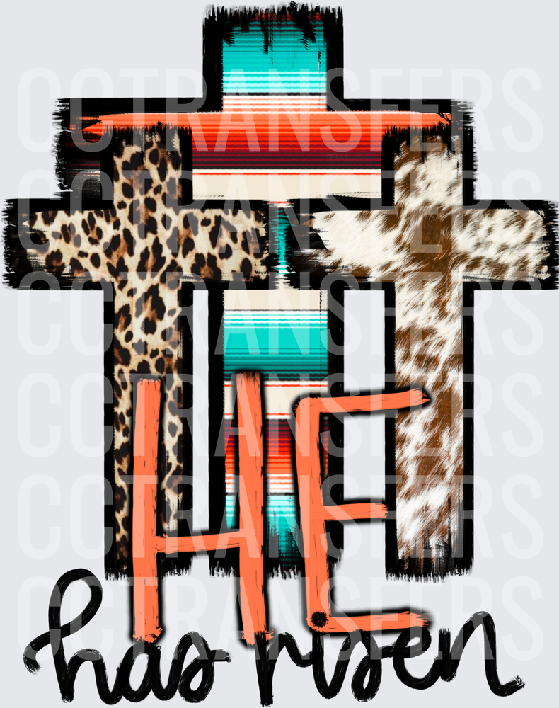 He Has Risen Cross Leopard Cowhide Serape Western (DTF)