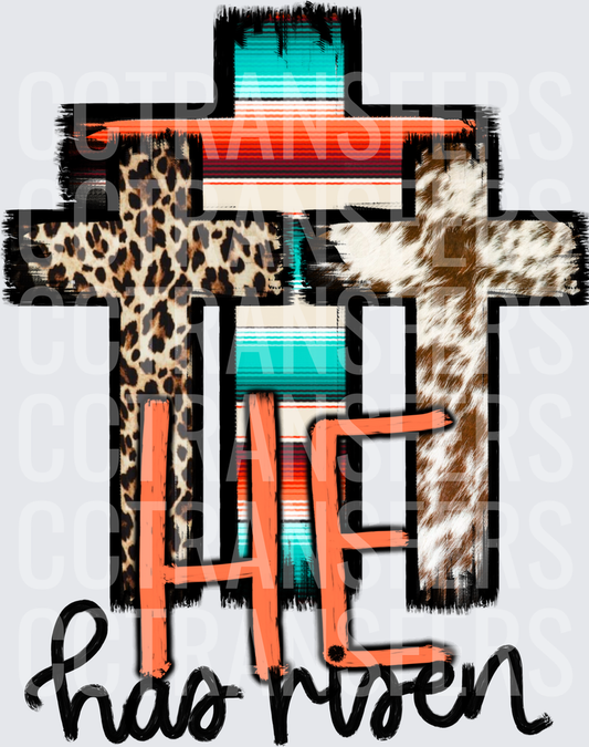He Has Risen Cross Leopard Cowhide Serape Western (DTF)