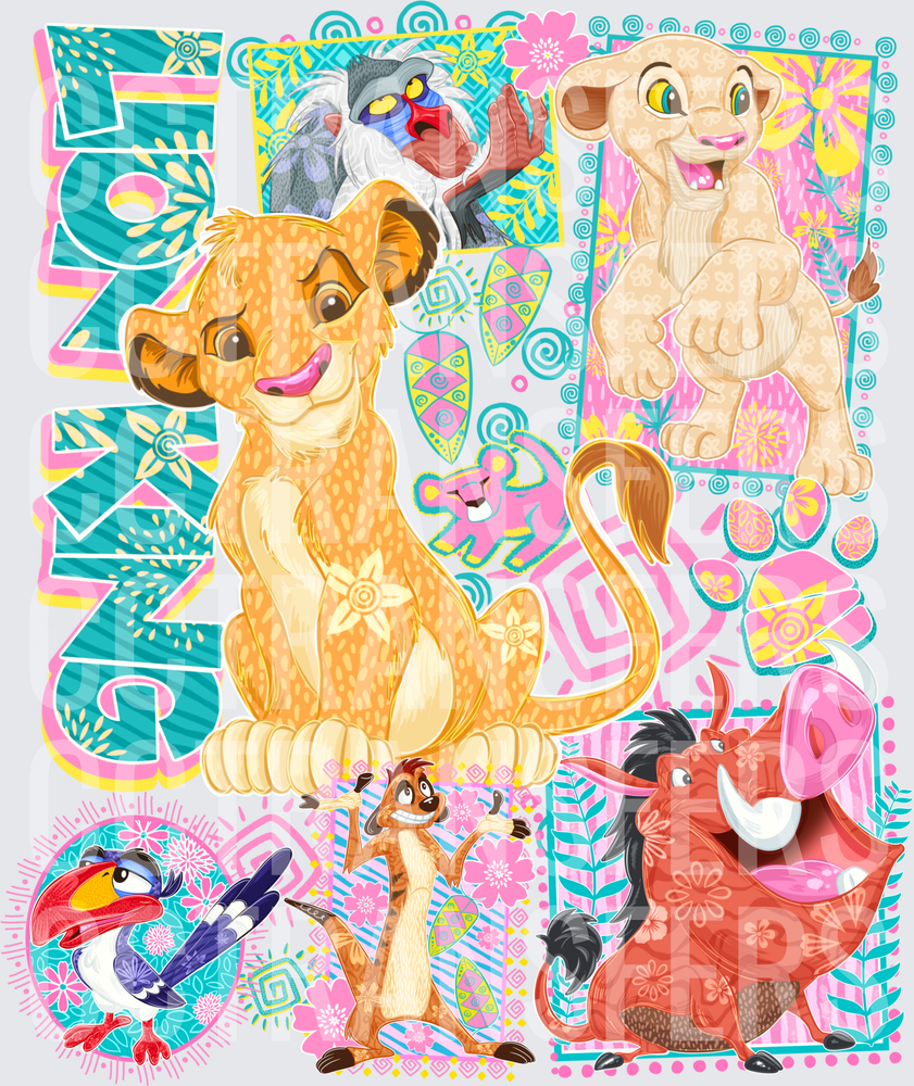 Colorful African Lion Cubs and Friends Jungle Collage (DTF)