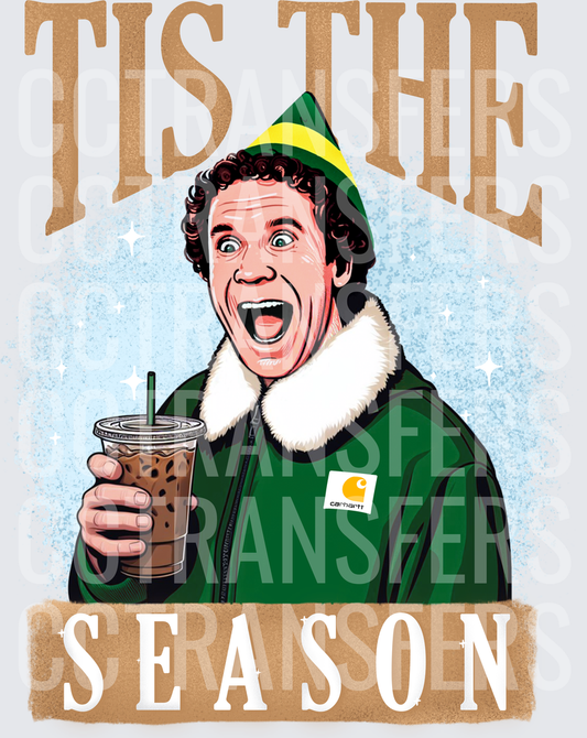 Tis The Season Elf Holding Iced Coffee (DTF)