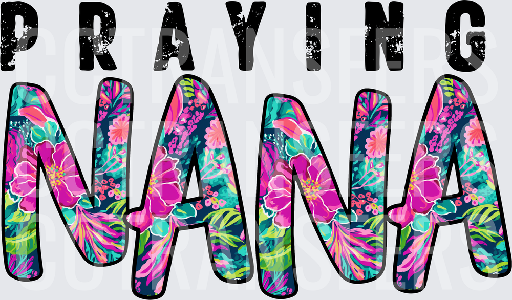 Praying Nana Vibrant Floral Letter Design (DTF)