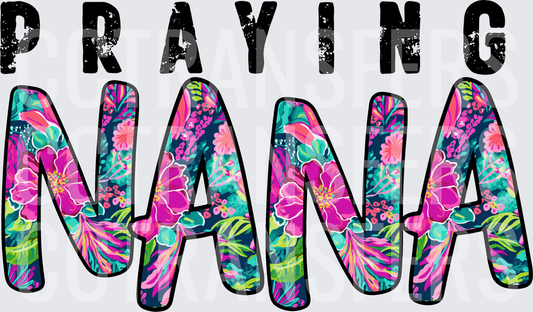 Praying Nana Vibrant Floral Letter Design (DTF)