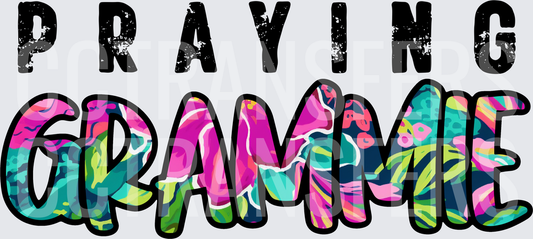 Praying Grammie Colorful Floral Patterned Bold Letters (DTF)