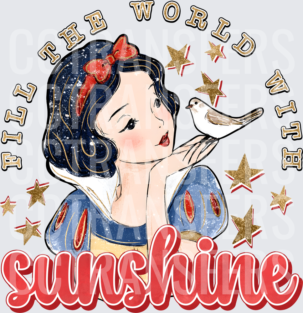 Fill The World With Sunshine Princess with Bird Gold Stars (DTF)