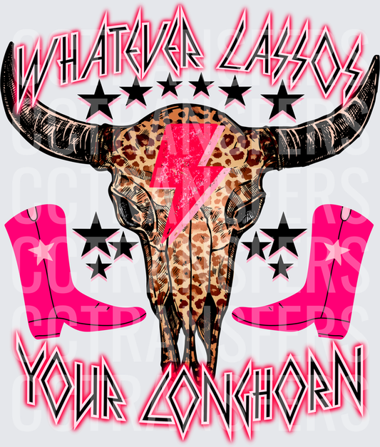Whatever Lassos Your Longhorn Leopard Bull Skull Pink Boots (DTF)