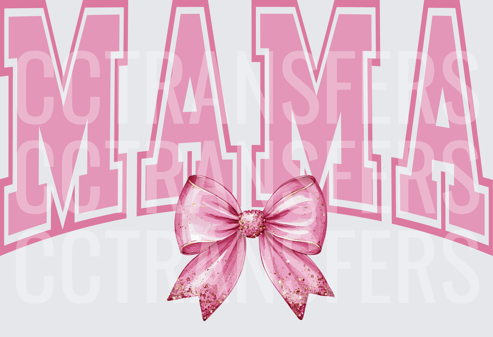 Pink Varsity MAMA Lettering with Glitter Bow (DTF)