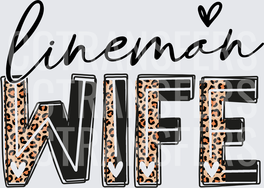 Lineman Wife Leopard Print Heart Lettering Design (DTF)