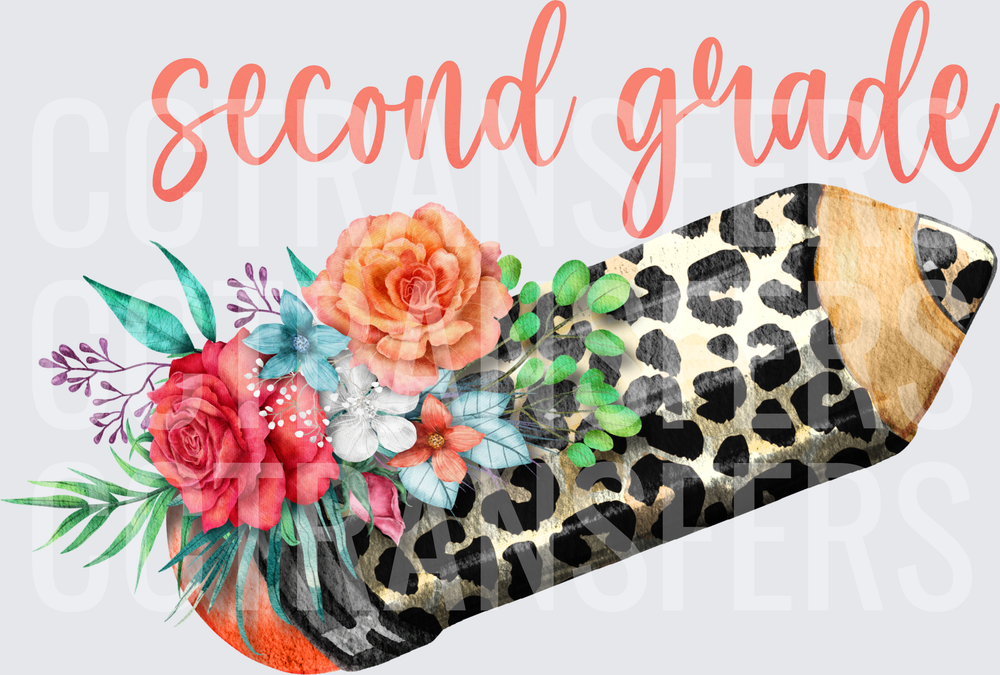 Second Grade Leopard Pencil Floral Bouquet (DTF)