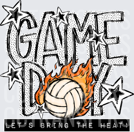 Game Day Let's Bring The Heat Flaming Volleyball Stars (DTF)