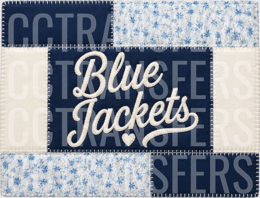 Patchwork Quilt Blue Jackets Script Heart Design (DTF)