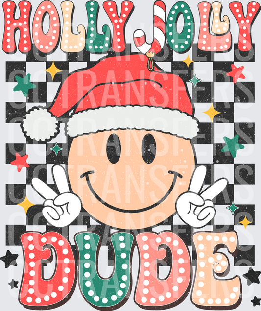 Holly Jolly Dude Smiley Face Santa Hat Christmas (DTF)