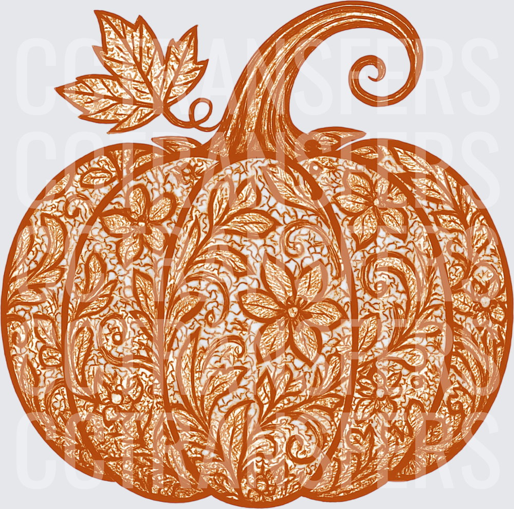 Burnt Orange Floral Lace Pumpkin with Curling Vine (DTF)
