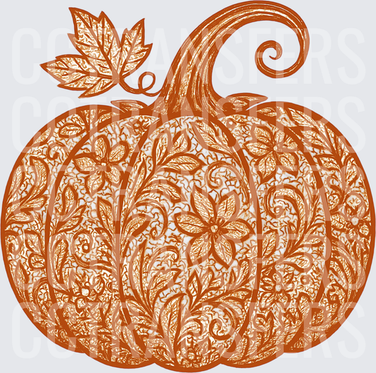 Burnt Orange Floral Lace Pumpkin with Curling Vine (DTF)