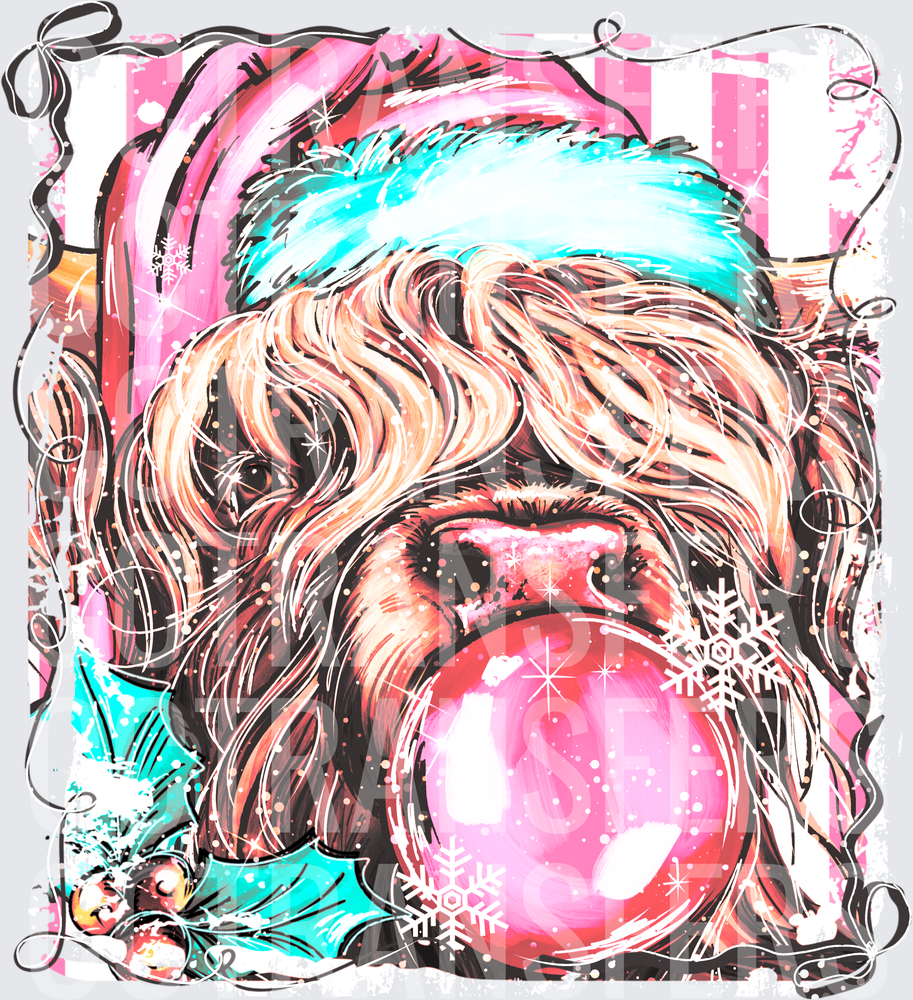 Fluffy Dog Santa Hat Bubblegum Bubble Christmas (DTF)