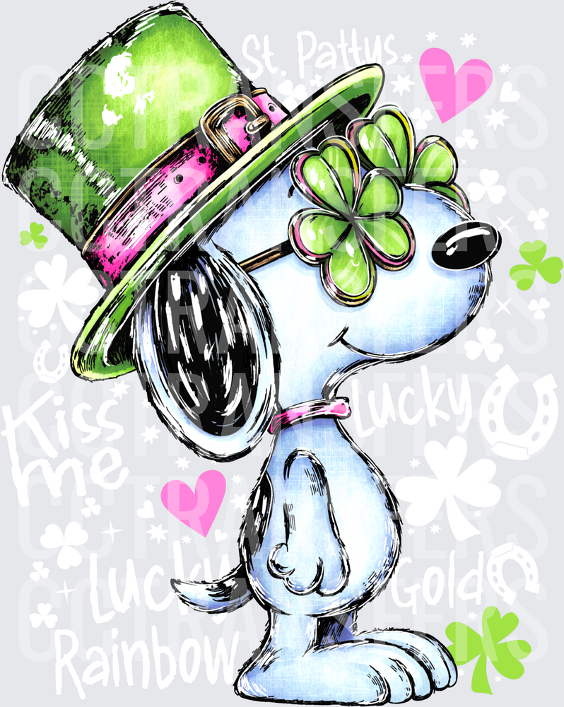 Cartoon Dog St. Patrick's Day Leprechaun Hat Shamrock (DTF)